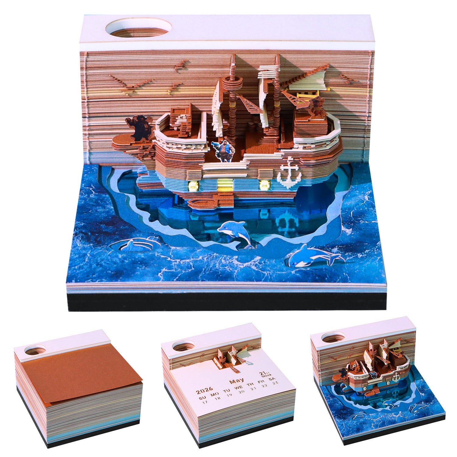 2026 Pirate Ship 3D Paper Carving Calendar | Creative Memo & Desk Art