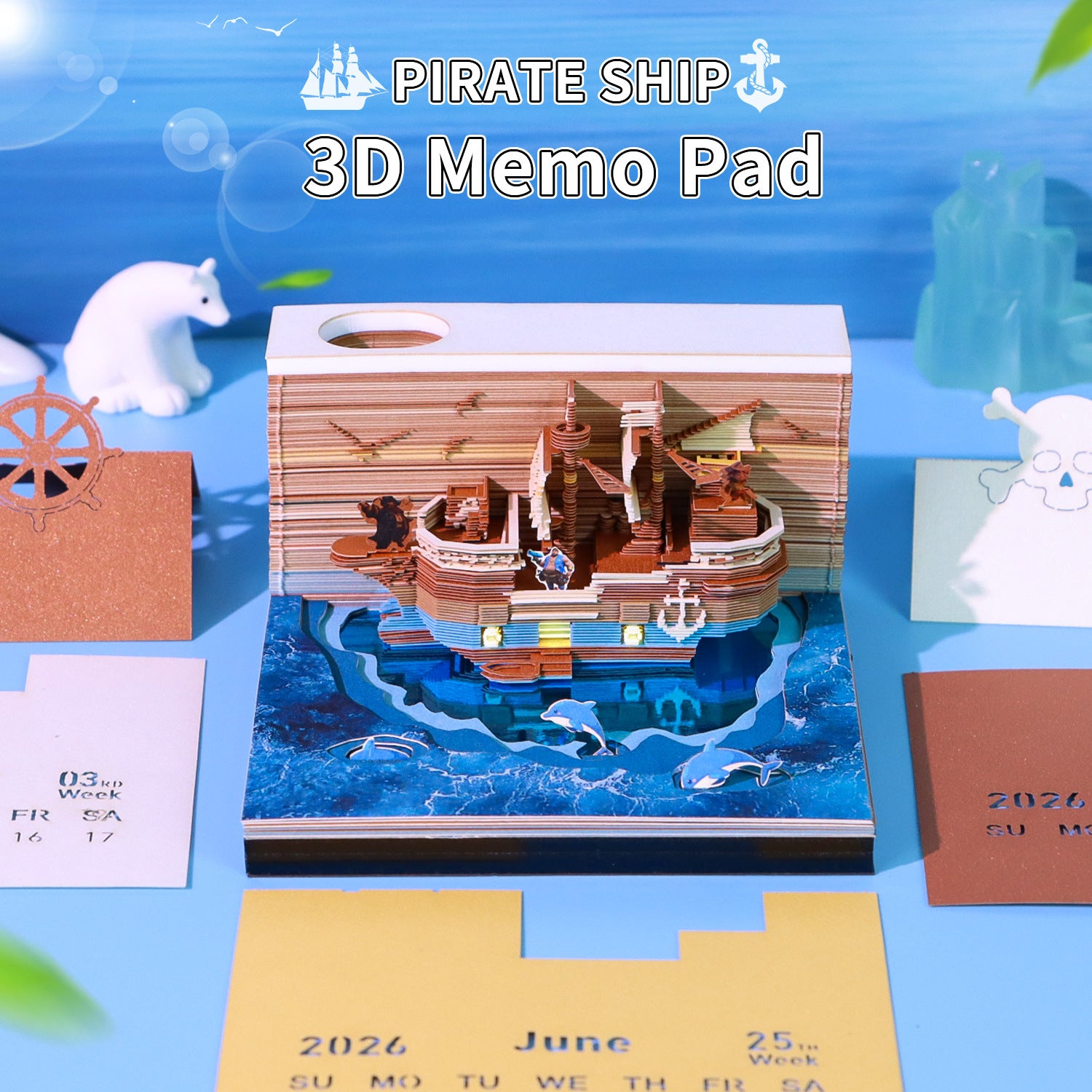 2026 Pirate Ship 3D Paper Carving Calendar | Creative Memo & Desk Art